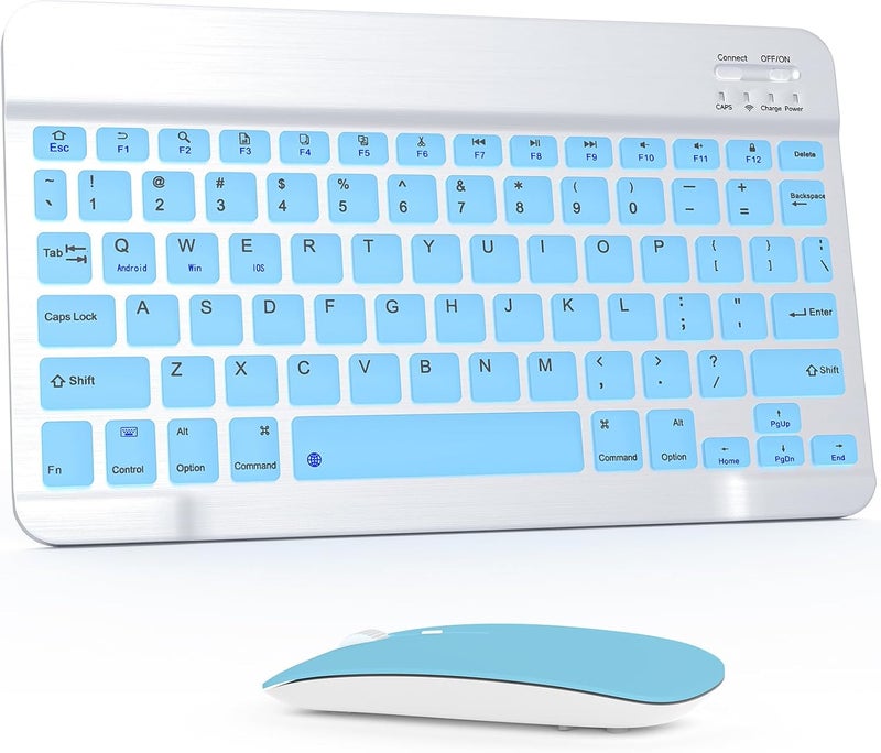 GOGARA Bluetooth Keyboard and Mouse Combo, Qwert Layout Universal Ultra-Slim Wireless Keyboard Mouse Set for Android Windows iPad iPhone Samsung Tablet Portable Compact Keyboard Set, Light Blue - Image 1